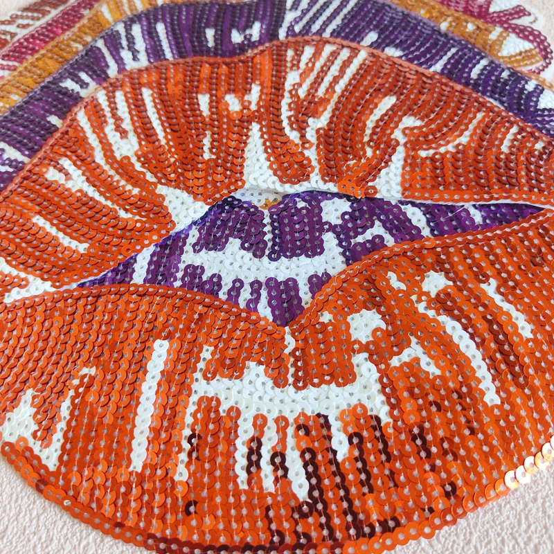 Large Red Sequin Mouth Embroidery Patch, DIY Polyester Fiber, Ironing and Sewing, Lip Clothing Accessories, Cloth Patch