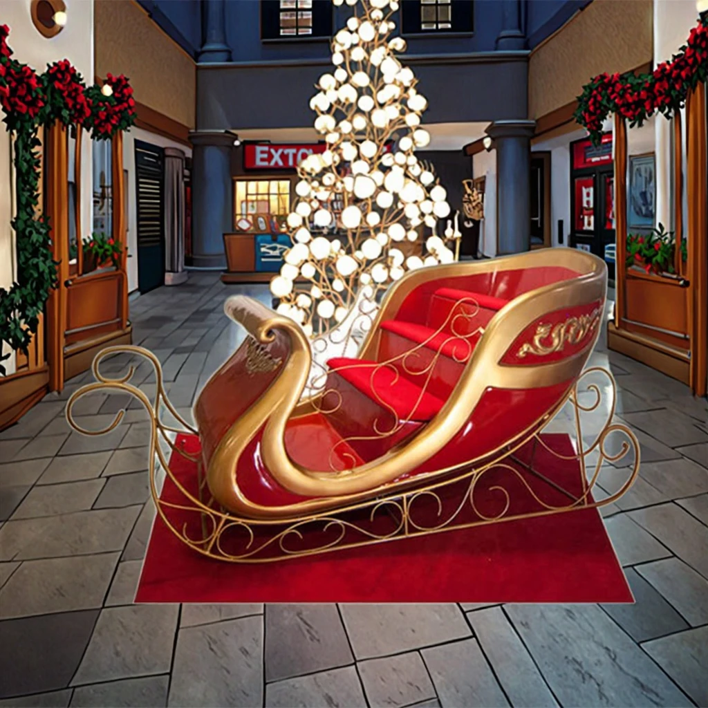 Waterproof Fiberglass Santa Sleigh, Jumbo Sled for Indoor Outdoor Christmas Holiday Decoration, Commercial Event Decor