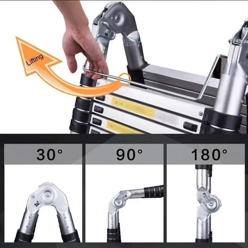 1.9M+1.9M Foldable Telescopic Ladder Safely Extends Herringbone Ladder Space-saving Straight Ladders Thickened Aluminum Ladders