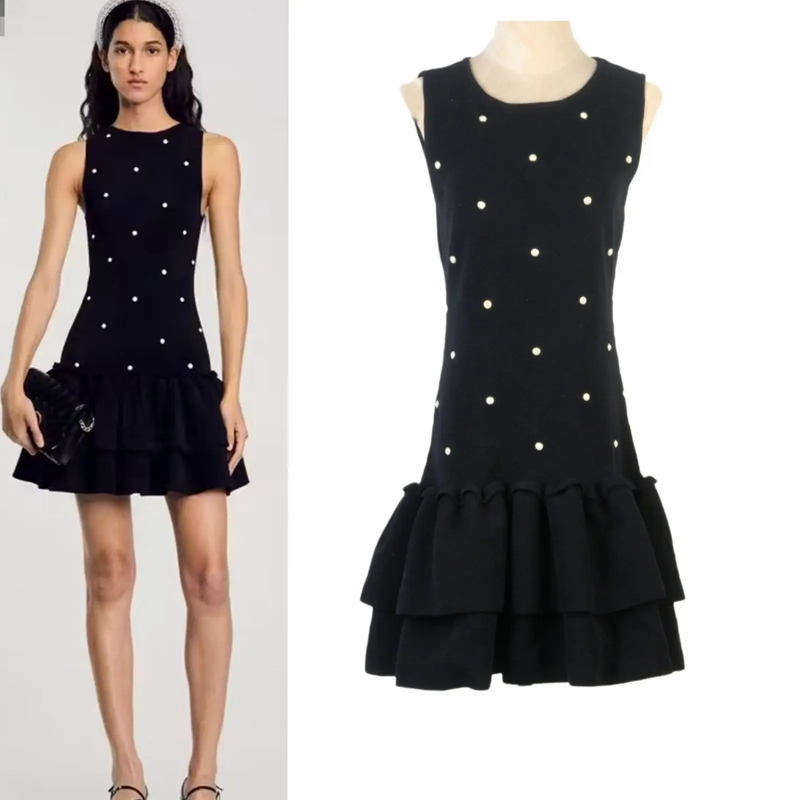 

Элегантное женское платье MaSande из вязаного ледяного шелка с жемчужной отделкой, облегающее, с круглым вырезом, черное, модное