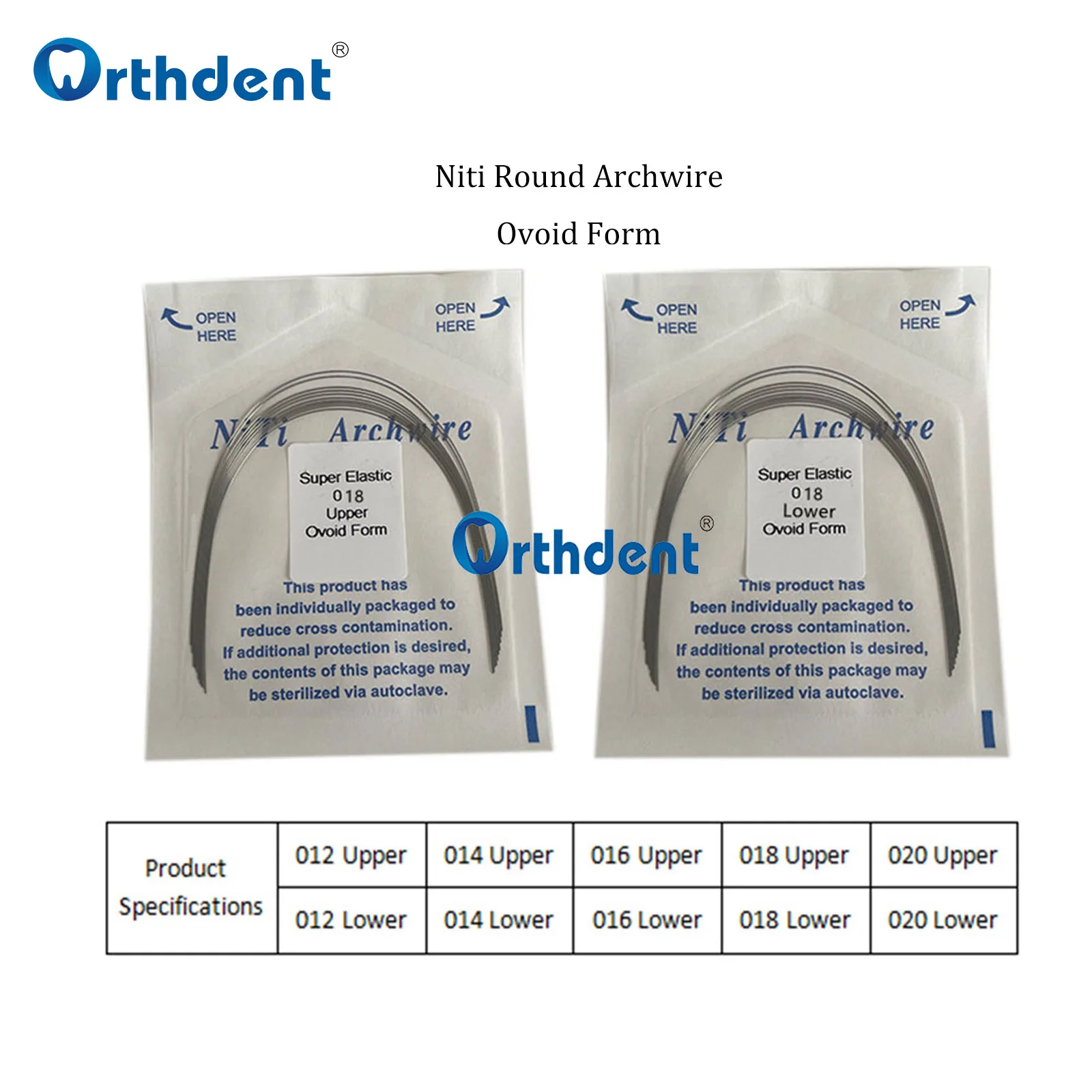 Orthdent 10 Packs Dental Arch Wires Orthodontic Super Elastic NITI Round / Rectangle Archwire Natural / Ovoid Form Upper / Lower