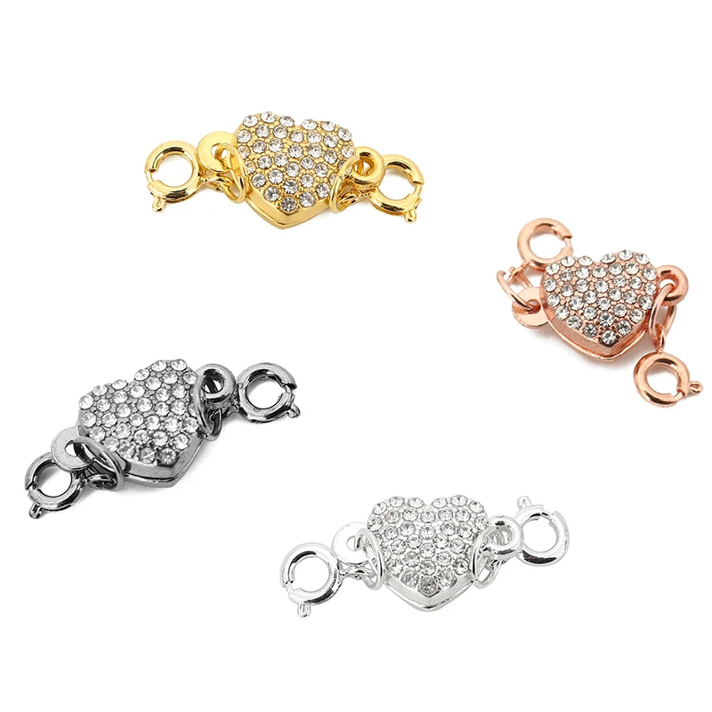 

4 Sets/pack Metal Crystal Heart Magnet Clasps Charms with Spring Buckle For DIY Jewelry Magnetic Connector Making Findings