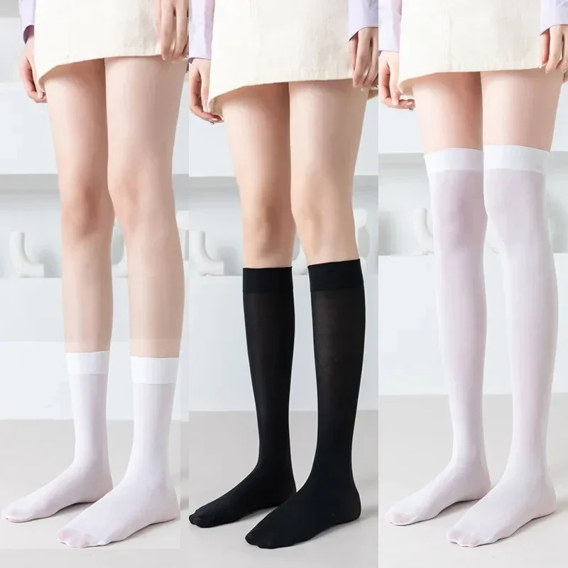

Solid Color JK Woman Socks Thin Knee High Socks Cute Black White Lolita Long Socks Girls Kawaii Cosplay Nylon Stockings