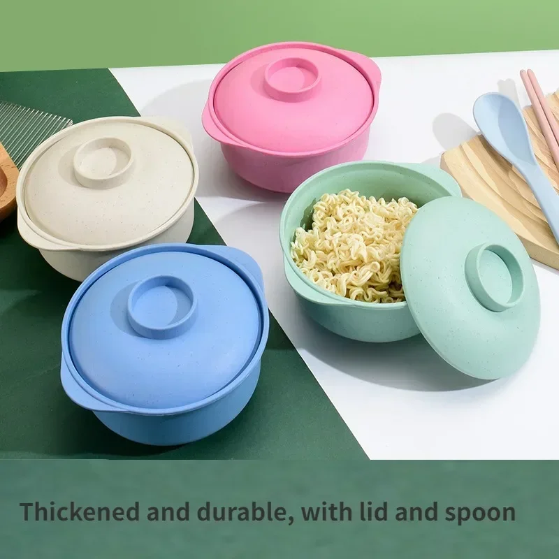 وعاء حساء قش القمح، وعاء خزفي، وعاء الحساء، وعاء المعكرونة الفورية، وعاء الأذن المزدوج، وعاء زلابية الأرز، مجموعة وعاء القمح