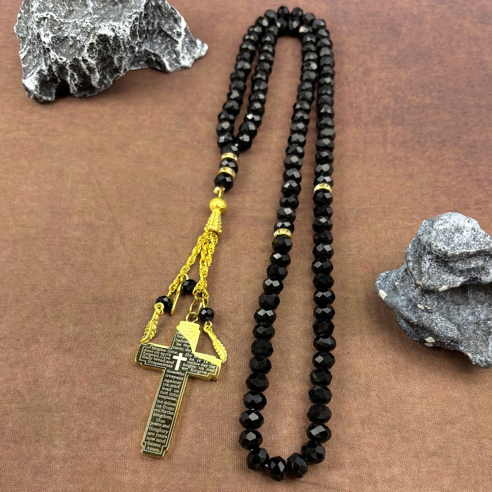 

Christian Bible Cross 99 Beads Chain Necklace Stainless Steel Pendant for Men Women Religious Prayer Jesus Amulet Jewelry