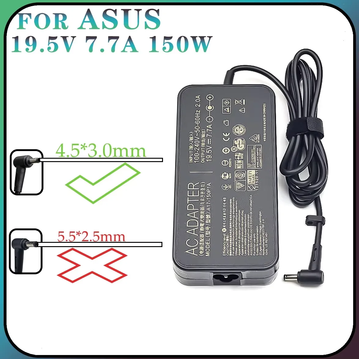 19.5V 7.7A 150W A17-150P1A 5.5x2.5mm AC Adapter Laptop Charger For Asus TUF Gaming FX504 ROG G73GX GL503G G72GX G53J G75VX G75VW