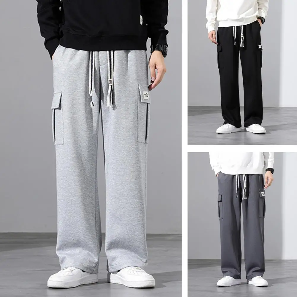 Men Sweatpants Men's Drawstring Elastic Waist Sport Trousers with Multi Pockets for Daily Wear Loose Fit Straight Leg for Fall