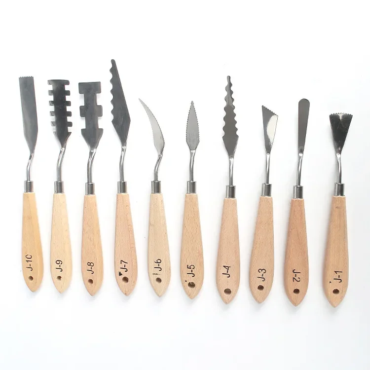 

10pcs Palette Knife Set with Wooden Handle, Stainless Steel Spatula Painting Knives for Professional Artist