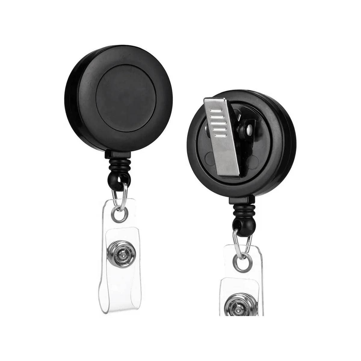 2 Pack - Retractable ID Name Badge Holder Reels with Swivel Alligator Clip (Black)