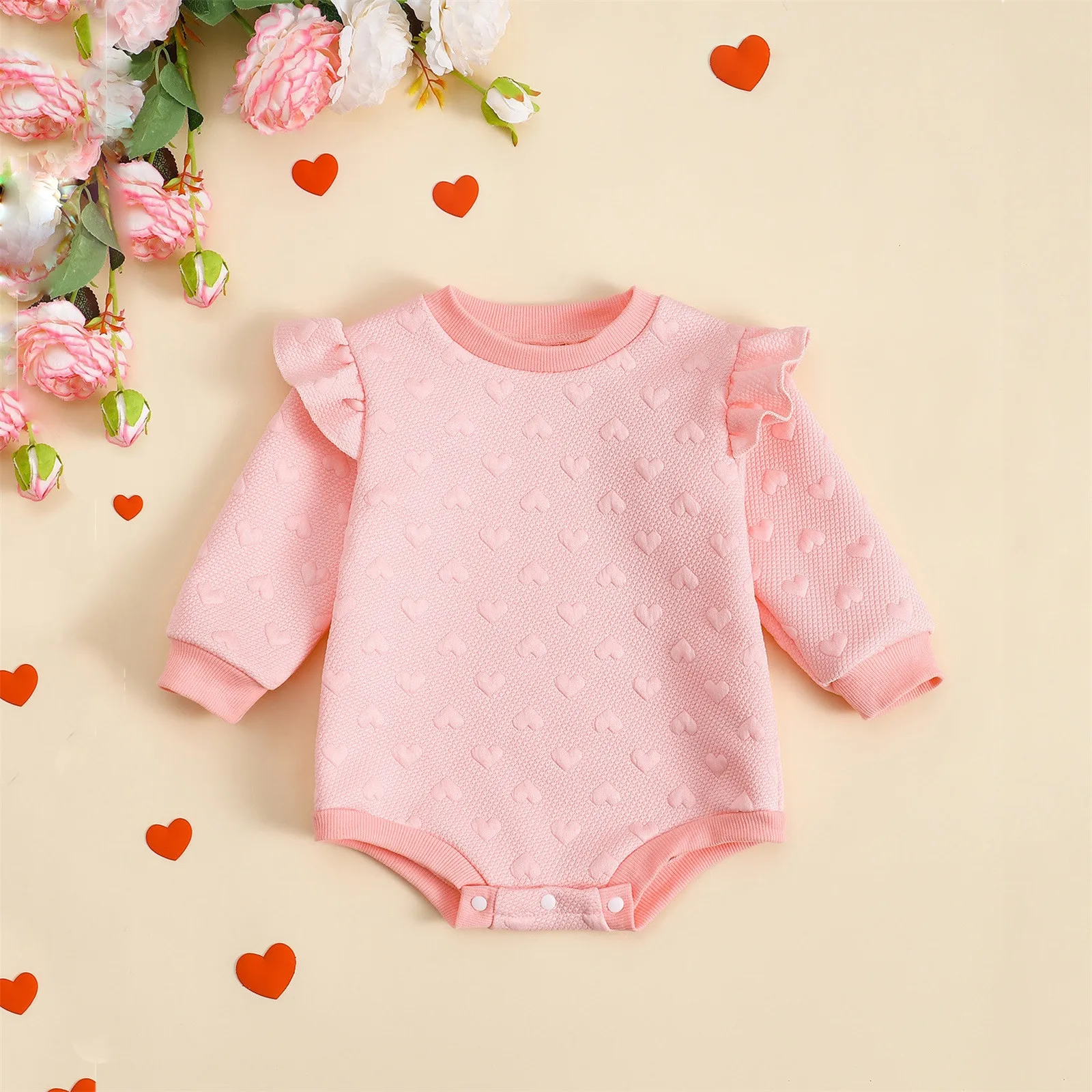 Infant Toddler Girls Sweatshirt Rompers Valentine's Day Long Sleeve Letter Prints Triangle Romper Bodysuits Plain Leotards 24M