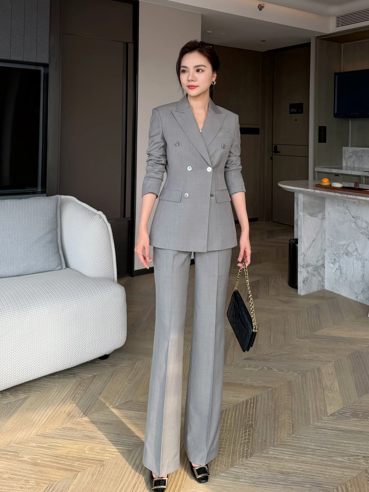 

Ele Light ey Profional Women's Suiting Outerwear Set Slim Fit Commute Straight Leg Pants Two Piece Set Busin Wear