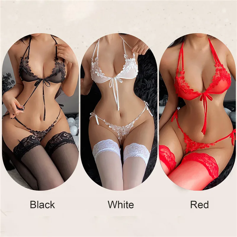 2023 New Sexy Lingerie Fancy Porn Bra Set Woman 2 Pieces Transparent Women\'s Lace Panties Erotic Beautiful Bra And Thong Set