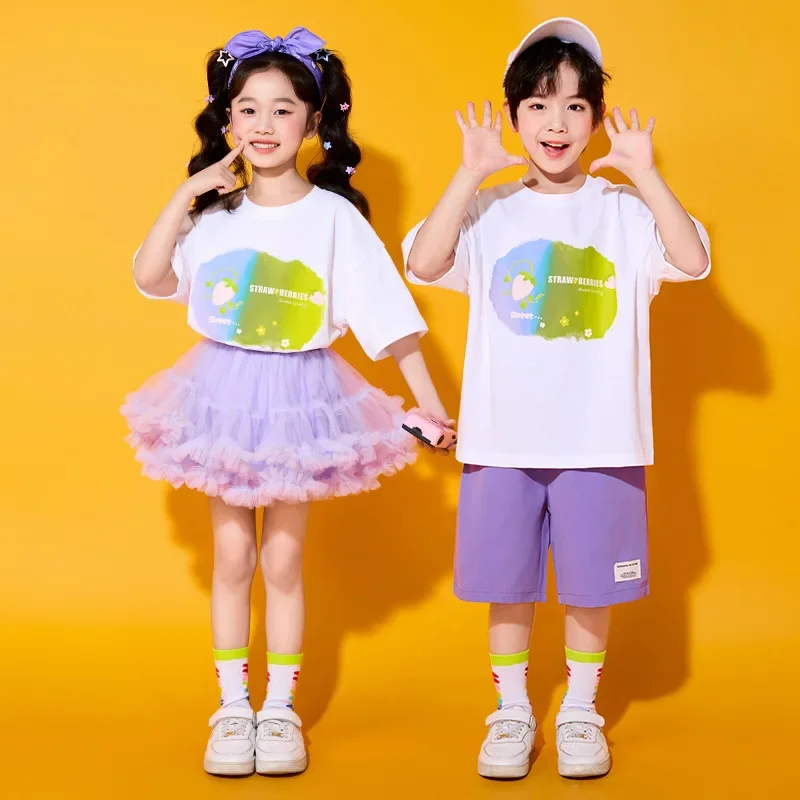 Estate Bambino sport cool palcoscenico pantaloni da ballo di strada vestito ragazza costume per ragazzo breakdance studente attirando abbigliamento camicia esibirsi