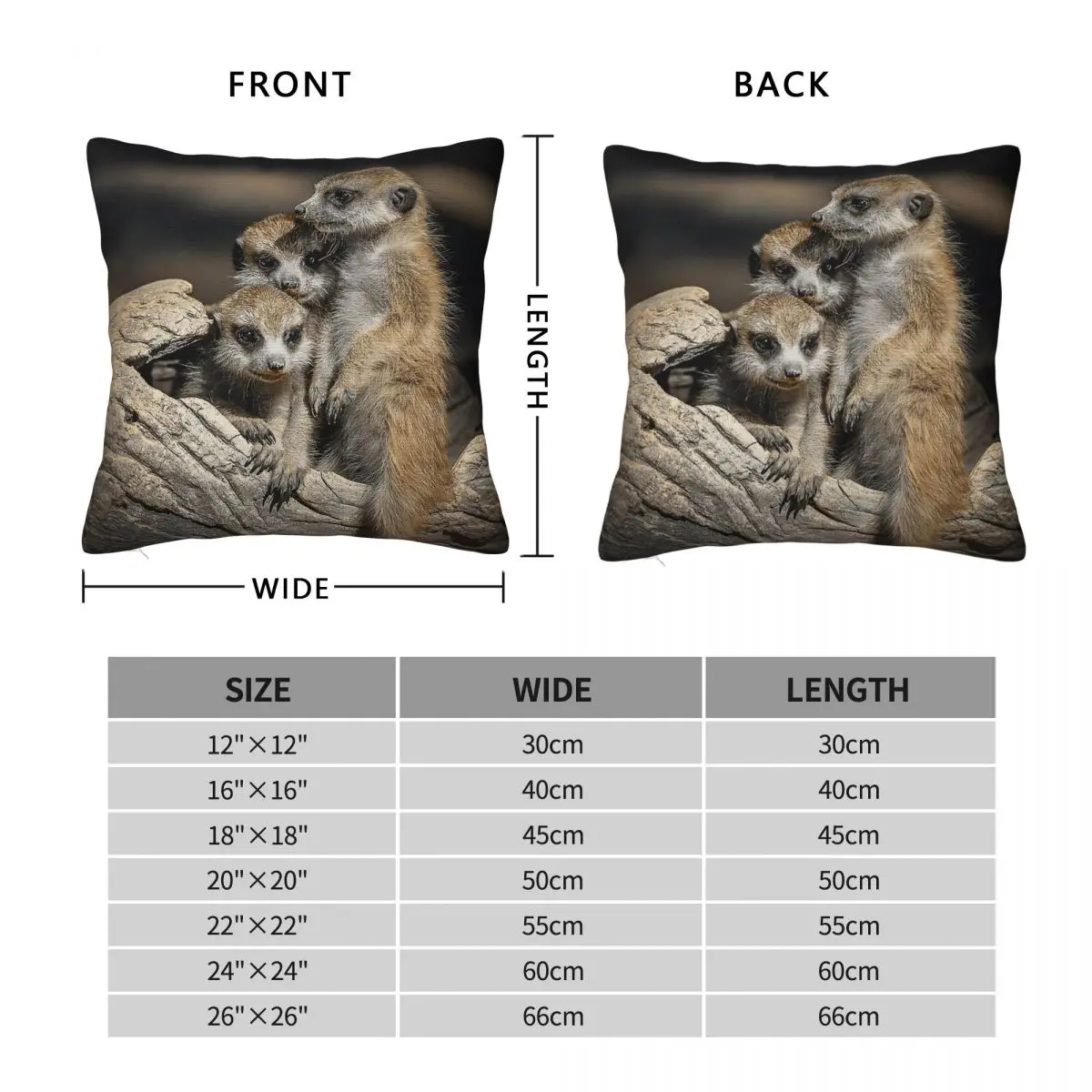 Meerkats Australia Square Pillowcase Polyester Linen Velvet Printed Zip Decorative Bed Cushion Cover 18