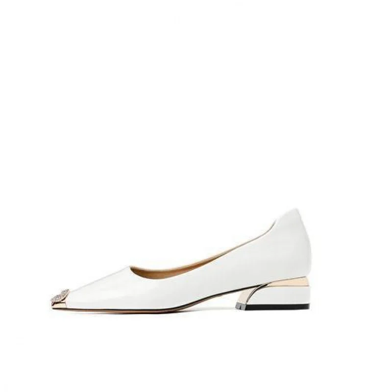 Low Chunky Heel Pointed Toe Office Women's Shoes Sexy Metal Toe All-Season Shoes Travel Shoes