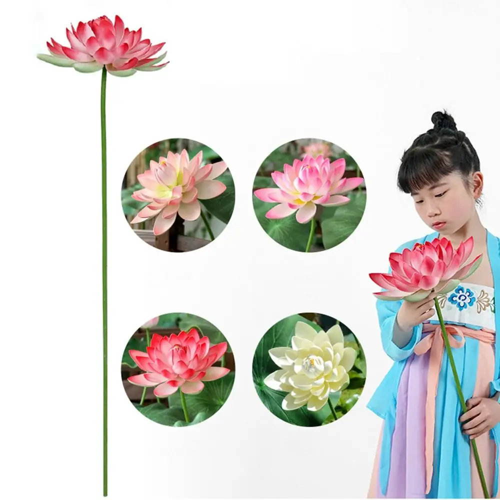 Artistic Landscape Artificial Flower DIY Decoration EVA Simulated Lotus Flower with Rod Props Lotus Leaf Garden Supplies