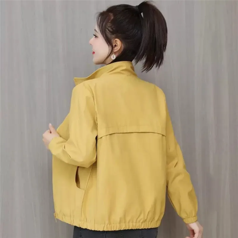 Fashion Windbreaker Female 2023 Spring Autumn New Korean Casual Stand Collar Zipper Tooling Jacket Ladies Loose Outerwear H2728