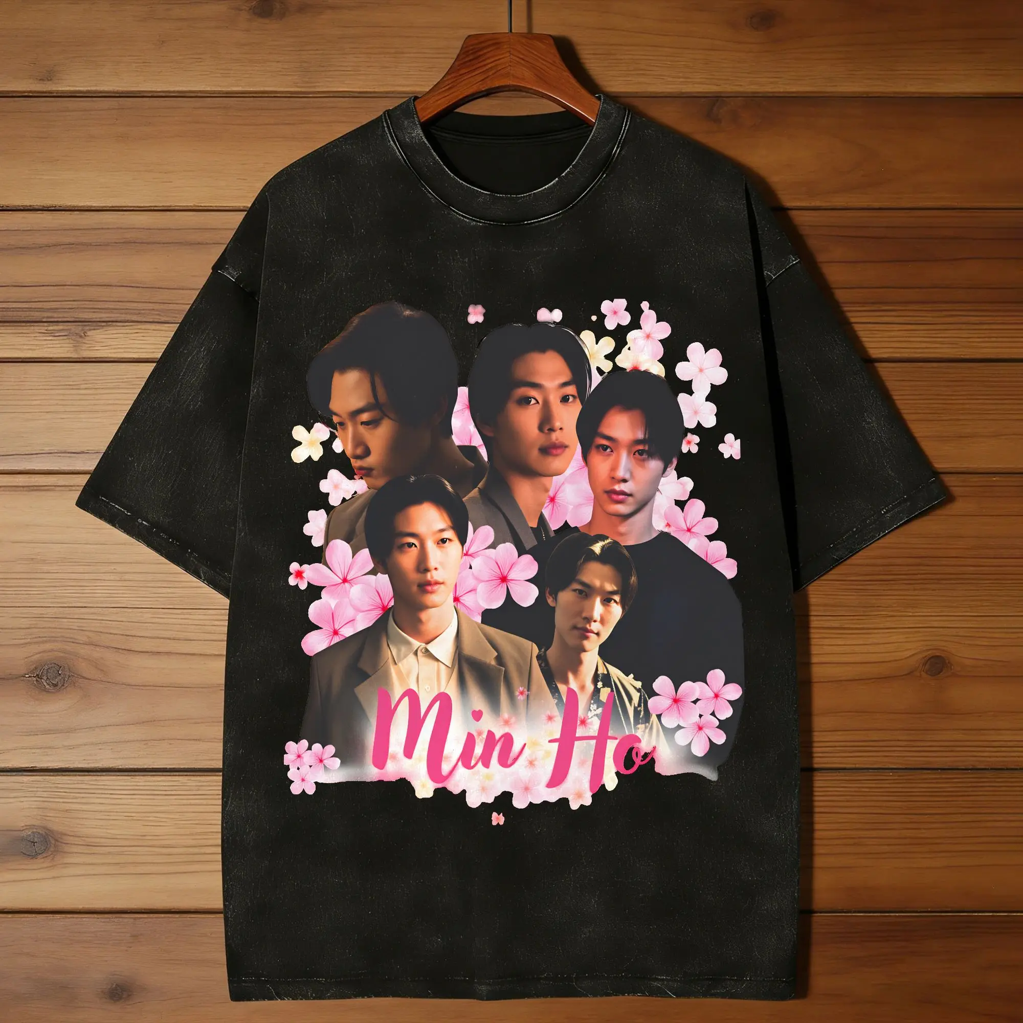 Min Ho xo kitty Sang Heon Men T Shirts Washed  Hipster Tees Short Sleeve Round Collar T-Shirts Cotton Original Clothing