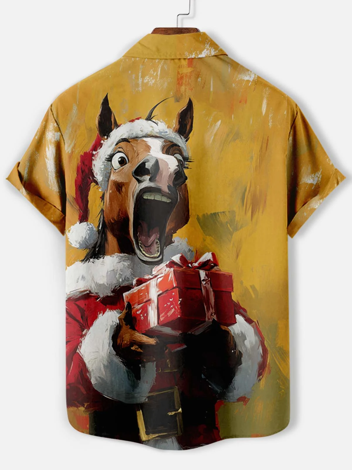 Camisas de hombre, ropa con estampado navideño en 3D, ropa de calle de manga corta con botones divertidos, ropa diaria con patrón de animales y caballos