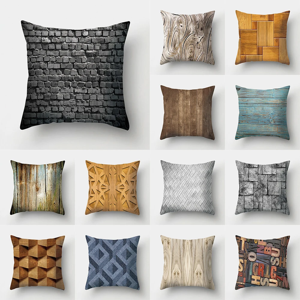 

Wooden and stone pattern cushion cover home living room sofa car decoration waist pillow