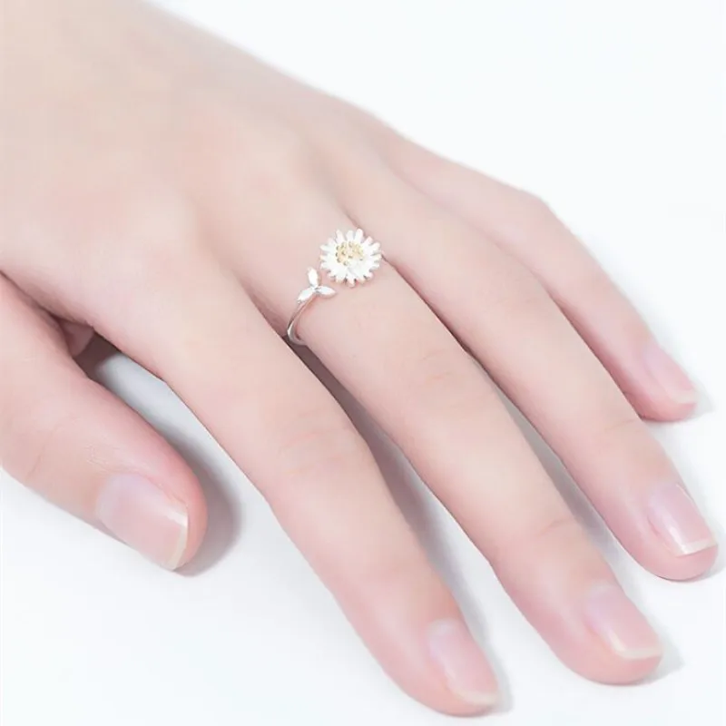 New Arrival Beautiful Literary Fashion 925 Sterling Silver Jewelry Daisy Flowers Exquisite Female Gift Opening Rings   R211