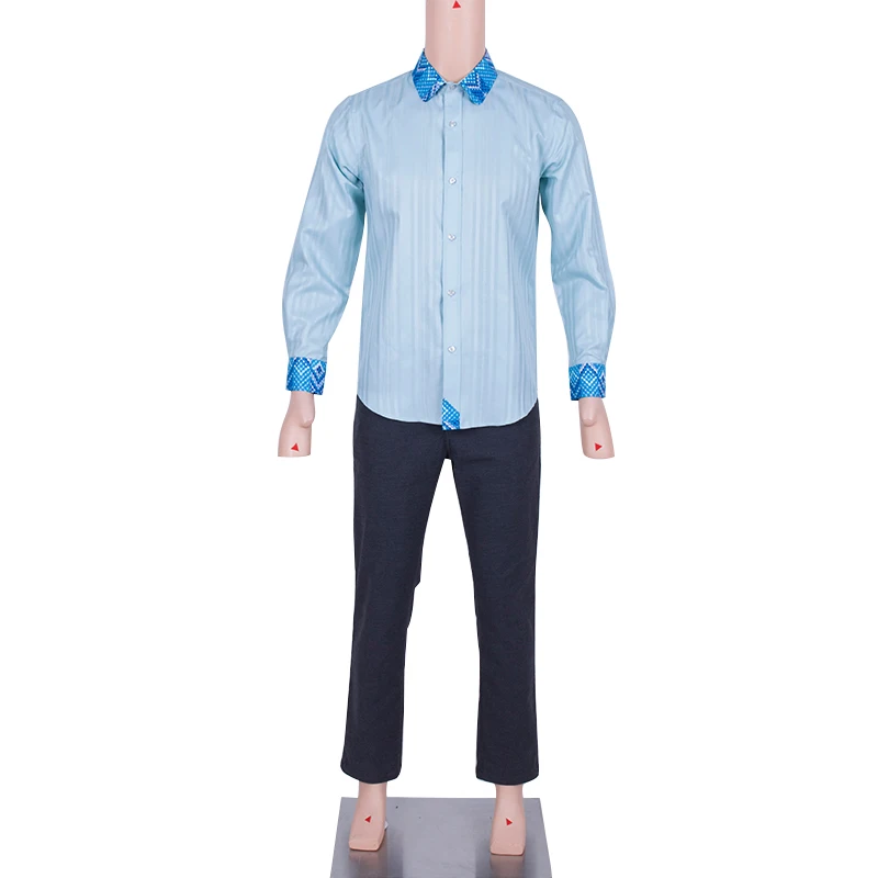 

In Stock Men's Casual Long Sleeve Shirt with African Print Patchwork Smart Male African Shirt Chest 108cm XH020