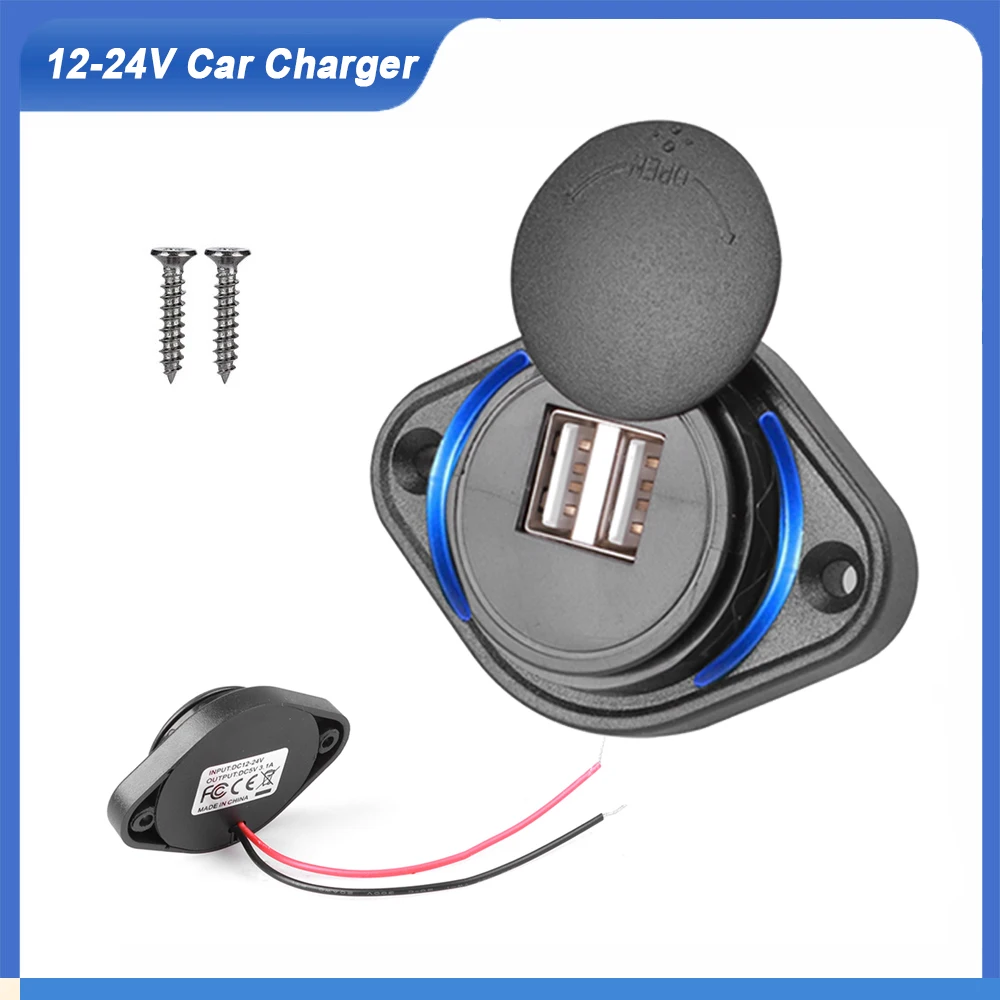 Dual USB Charger Car Charger Power Socket Adapter Phone Charging Waterproof 12-24V for Motorbike Car Boat ATV Camper Caravans