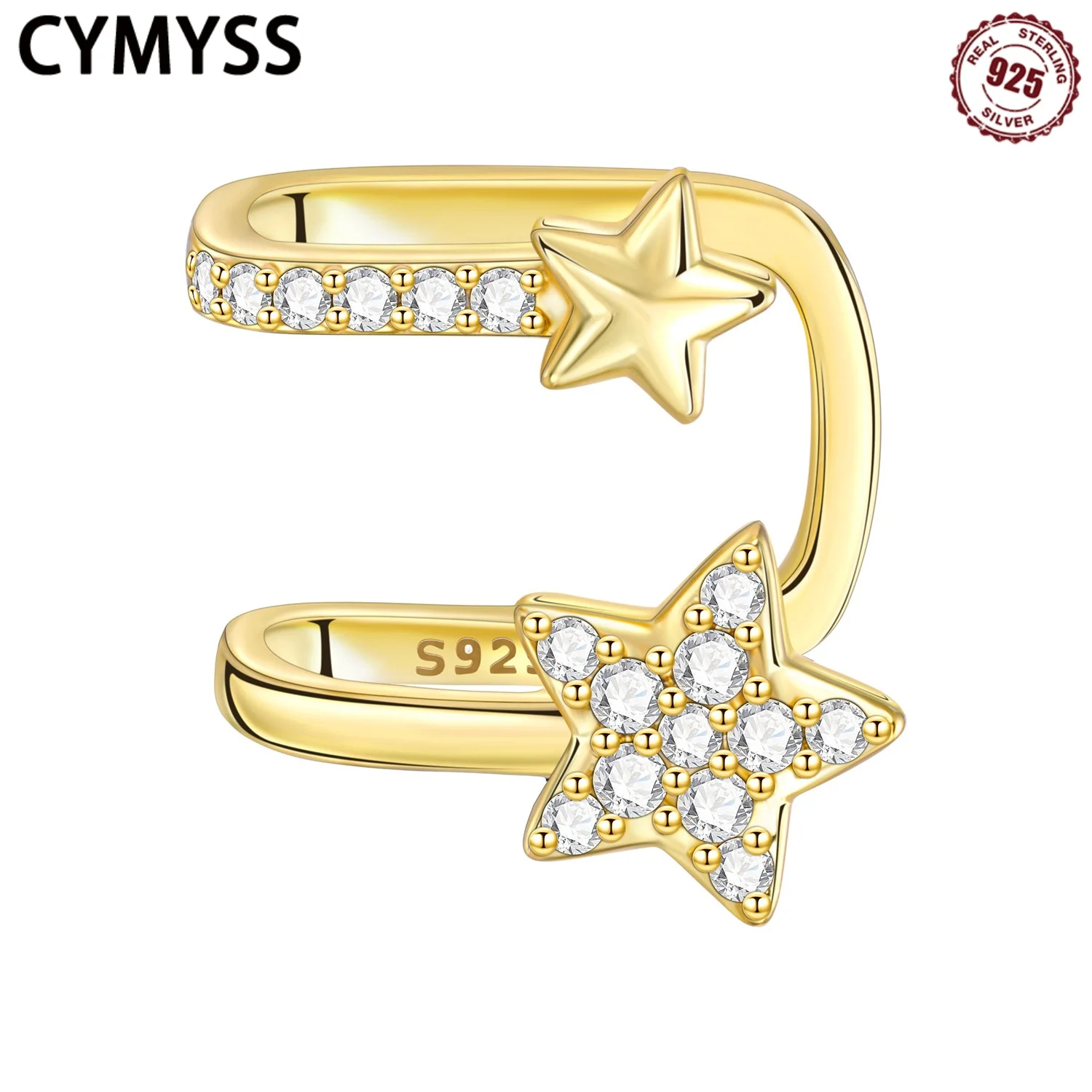 

CYMYSS 925 Sterling Silver Zircon 18K Gold Plated Star U-Clip Earrings are suitable women adjustable jewellery without piercings