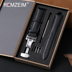Leather Replacement Watch Band 18/20/22mm Universal Wristwatch Straps with Butterfly Buckle Women's and Men's Watch Accessories