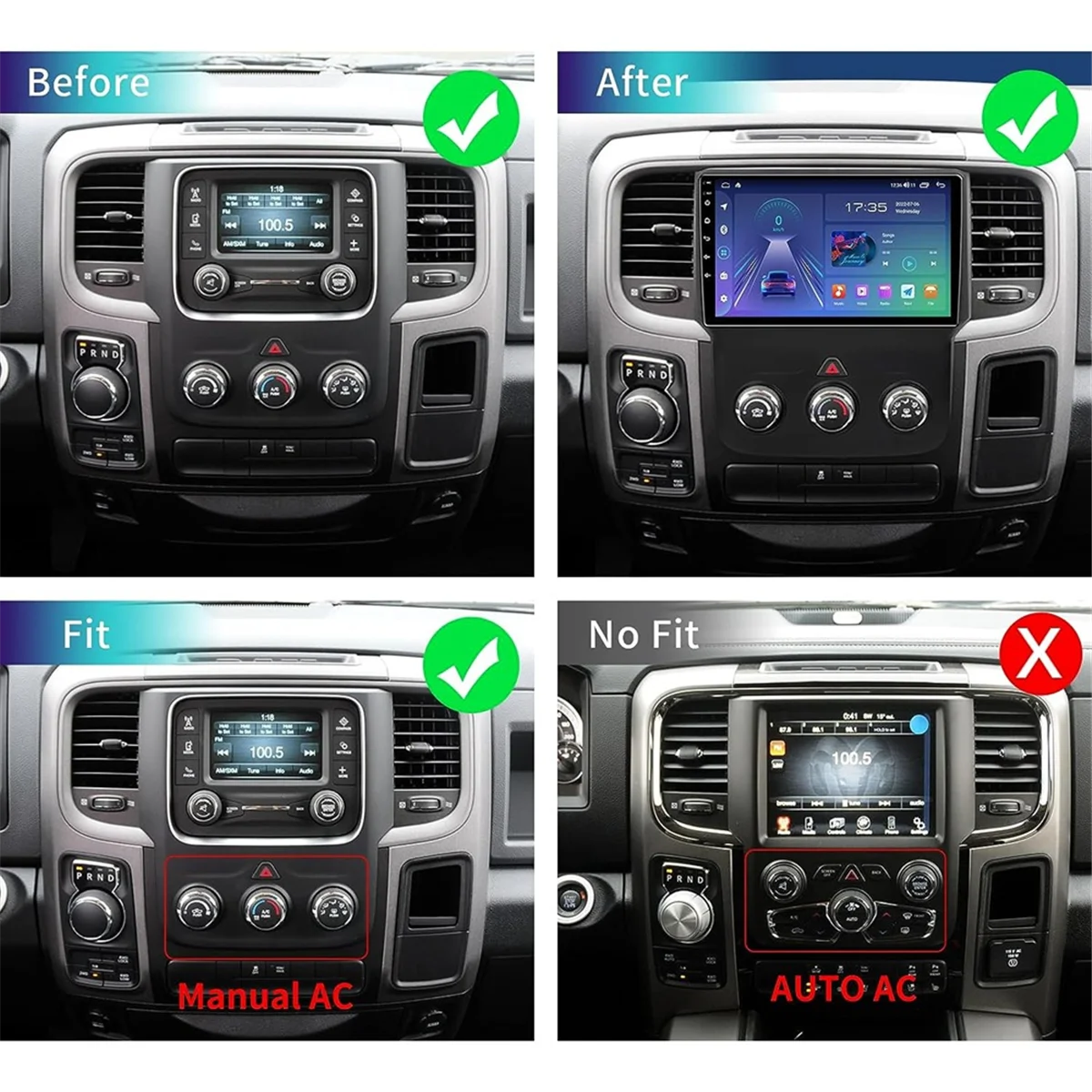 For RAM 1500 2500 3500 2013-2018 Car Stereo, 2+32G Android 12 9Inch Touch Screen Radio Carplay Android Auto Camera