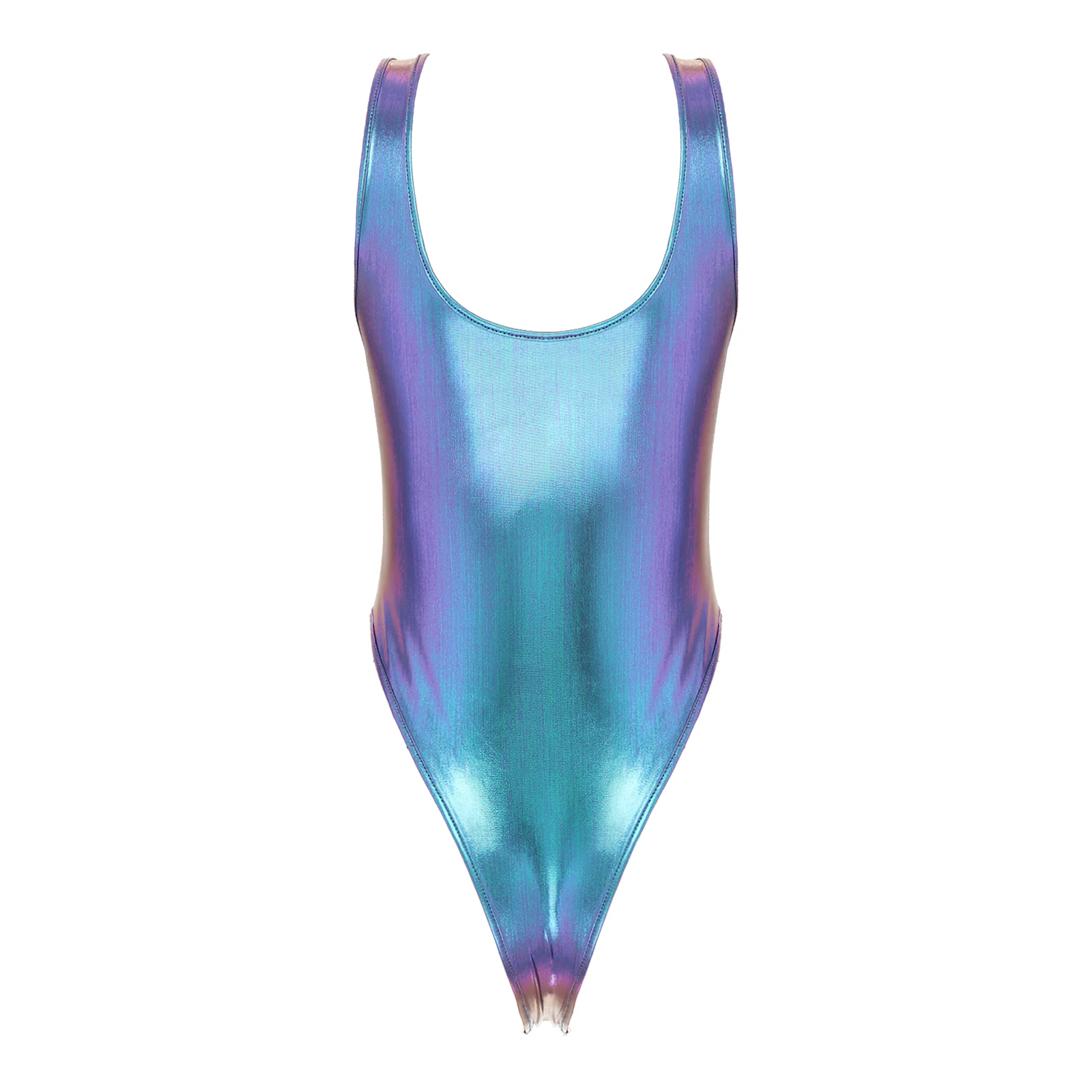 Swimwear for Women Fashion One-piece Swimsuits Sleeveless High Cut Wetlook Faux Leather Stretch Leotard Bodysuit Bathing Suits