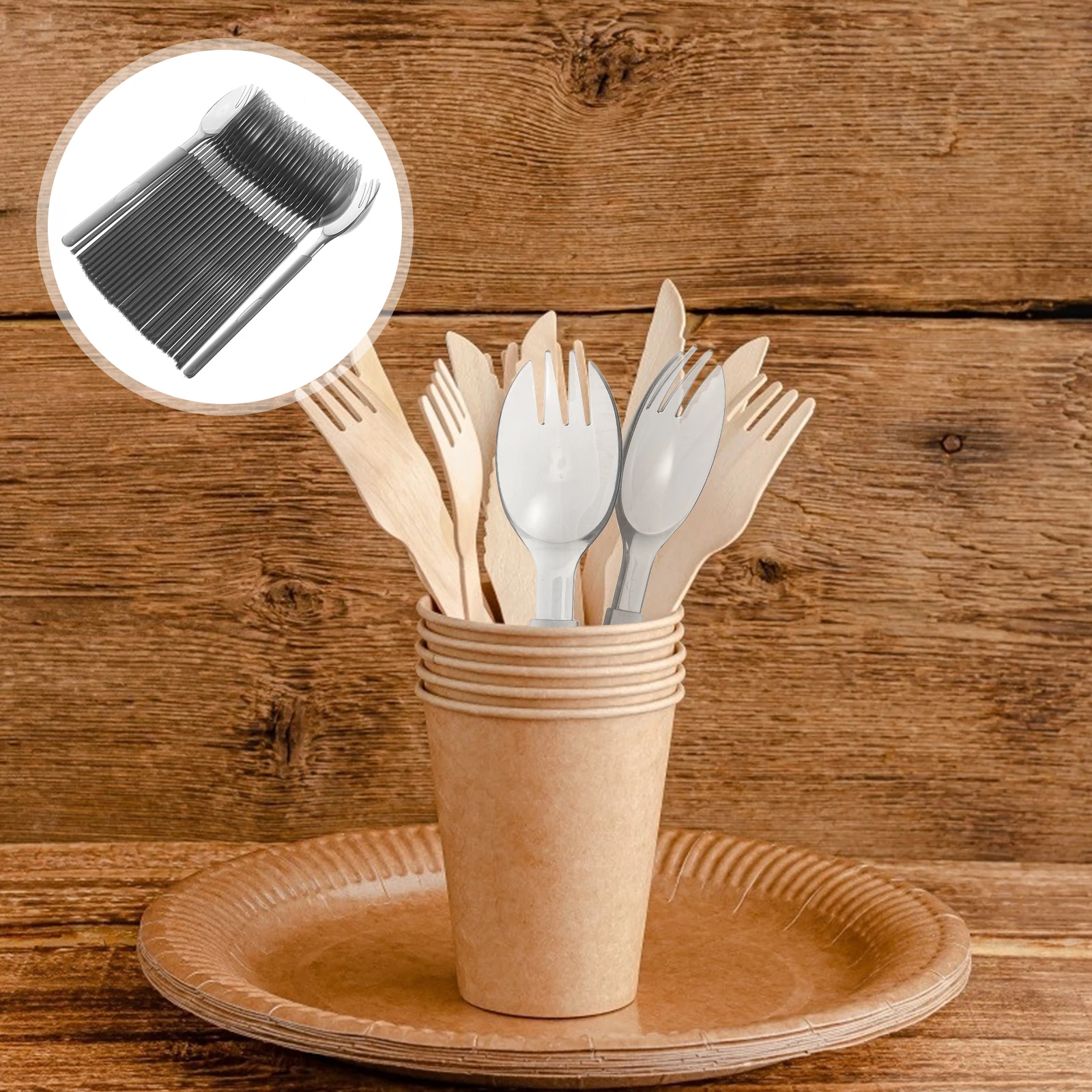 

100 Pcs Fork Spoon Combo Durable Plastic Camping Hiking BBQ Picnic Dessert Shop Multifunctional Portable Utensils Outdoor