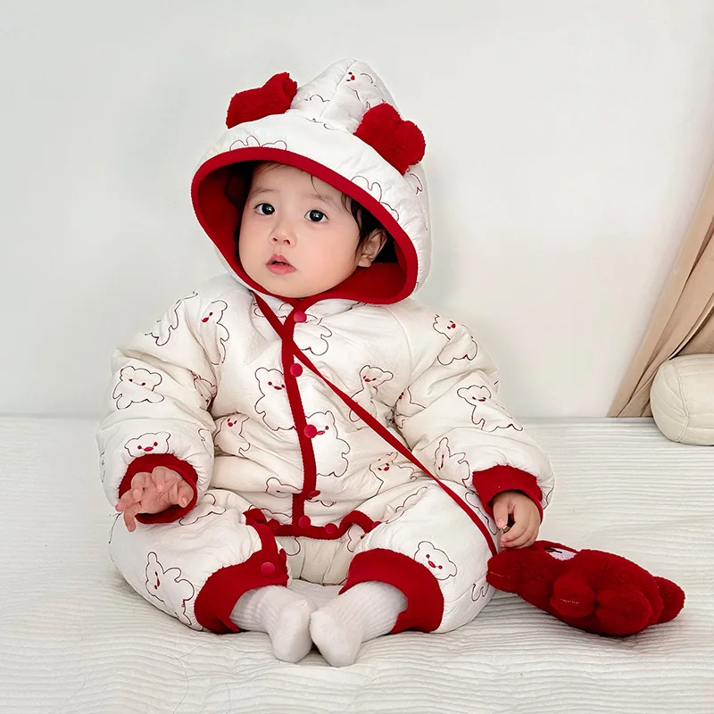 IYEAL طفل عيد الميلاد سميكة القطن رومبير بيبي بوي فتاة السنة الجديدة بذلة شتاء موضة جديدة الدافئة مقنعين بذلة