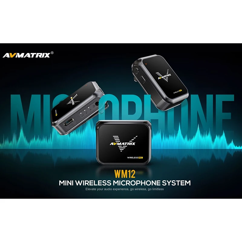 AVMATRIX-Mini microfone lapela sem fio, 100m, Duo, Solo, Receptor de microfone, Transmissor para entrevista, Vlog, Transmissão ao vivo