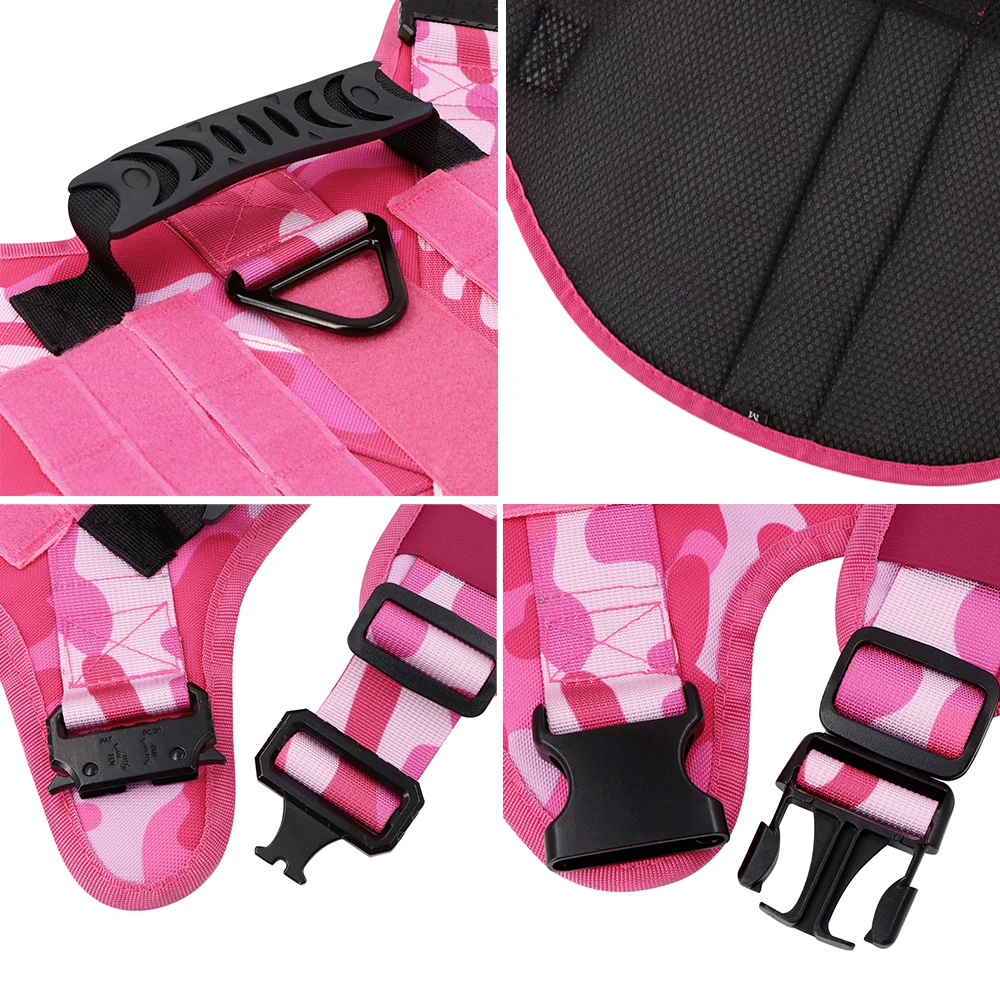 Pink Military Dog Harness And Leash Set Adjustable Pet Tactical Training Vest German Shepherd Malinois For Medium Large Dogs