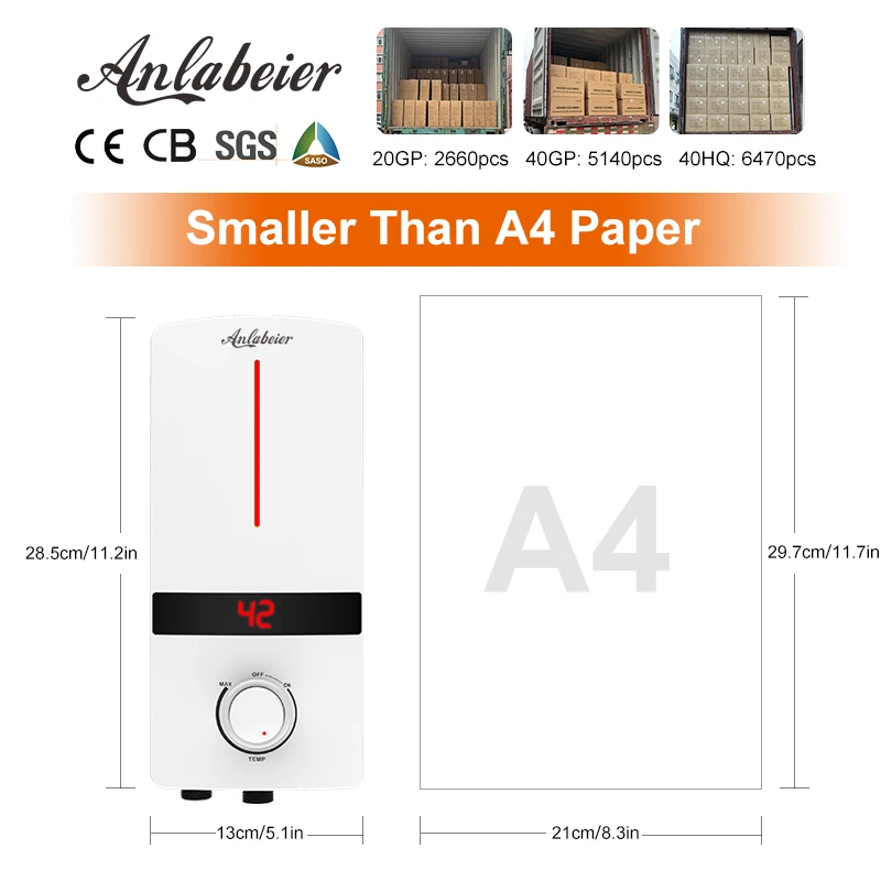 220V 5500W Wall-Mounted Instant Electric Tankless Water Heater Portable Bath & Hot Shower for Hotels & Households Fast Shipping