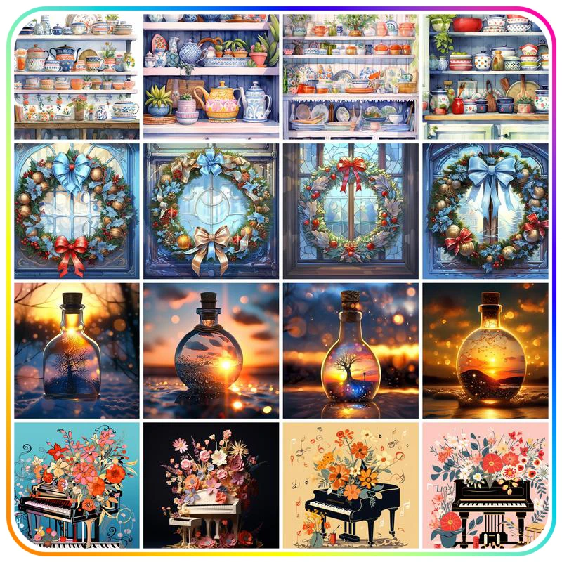 

RUOPOTY Diamond Painting Rhinestones Water Bottle Flower Wreath Piano Cartoon Crystal Needle Arts Craft Diamond Mosaic Decoratio