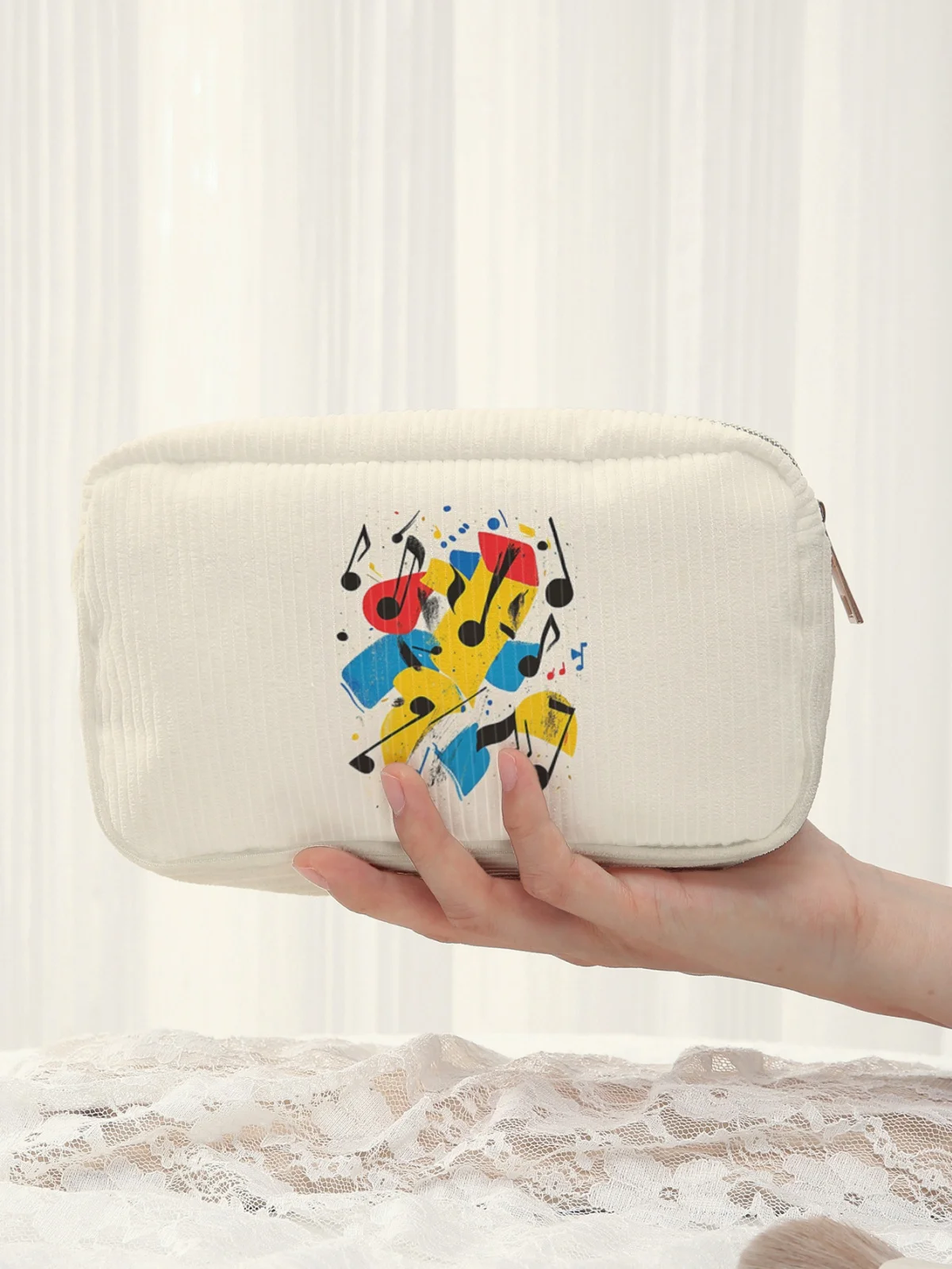 

Косметичка в стиле поп-арт с музыкальным граффити и цветовыми блоками, большая дорожная сумка для туалетных принадлежностей, женская сумка для хранения косметики