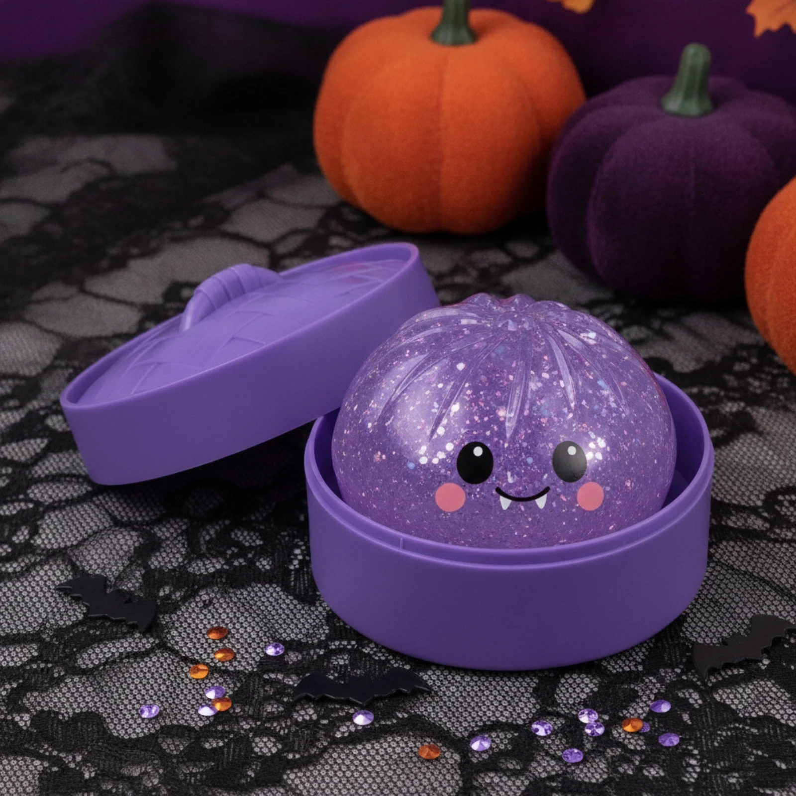 Dumpling Squishy with Steamer Container Halloween-Themed Dumpling Fidget Toy Squishy Toy with Container Translucent Cute