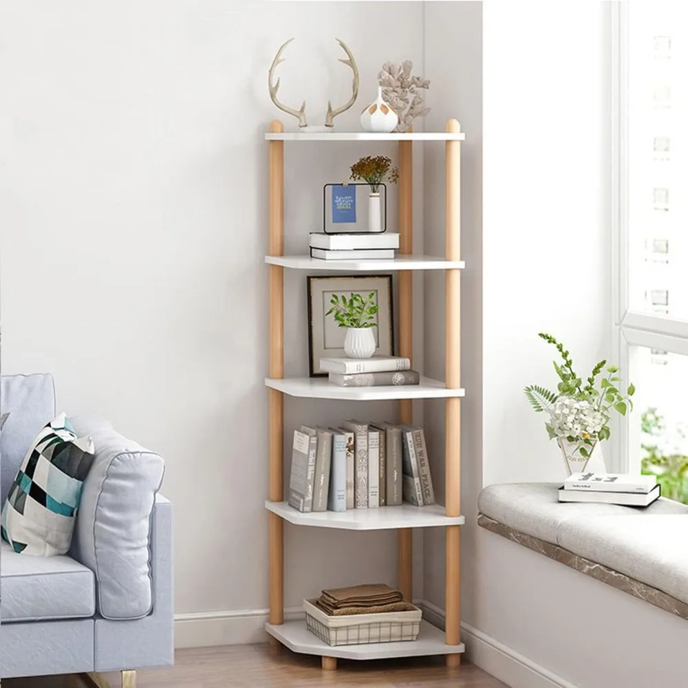 5-Tier Wooden Corner Bookshelf - Modern Open Bookcase, Free Standing Storage Rack, Multifunctional Display Stand