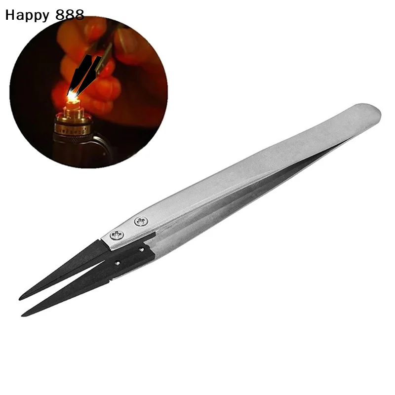 Antistatic Tweezers, Plastic-Tipped Tweezers, Electrician Tweezers With Curved And Flat Interchangeable Tips Antistatic Fixtures
