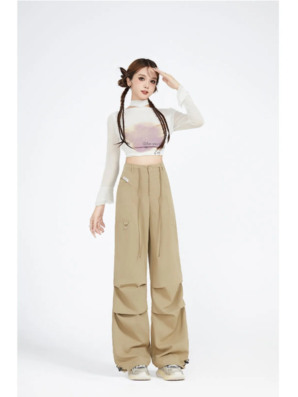 

Американские ретро-брюки с высокой талией, удлиненные, быстросохнущие, свободные, повседневные, для женщин, осенние, модные, рабочие брюки