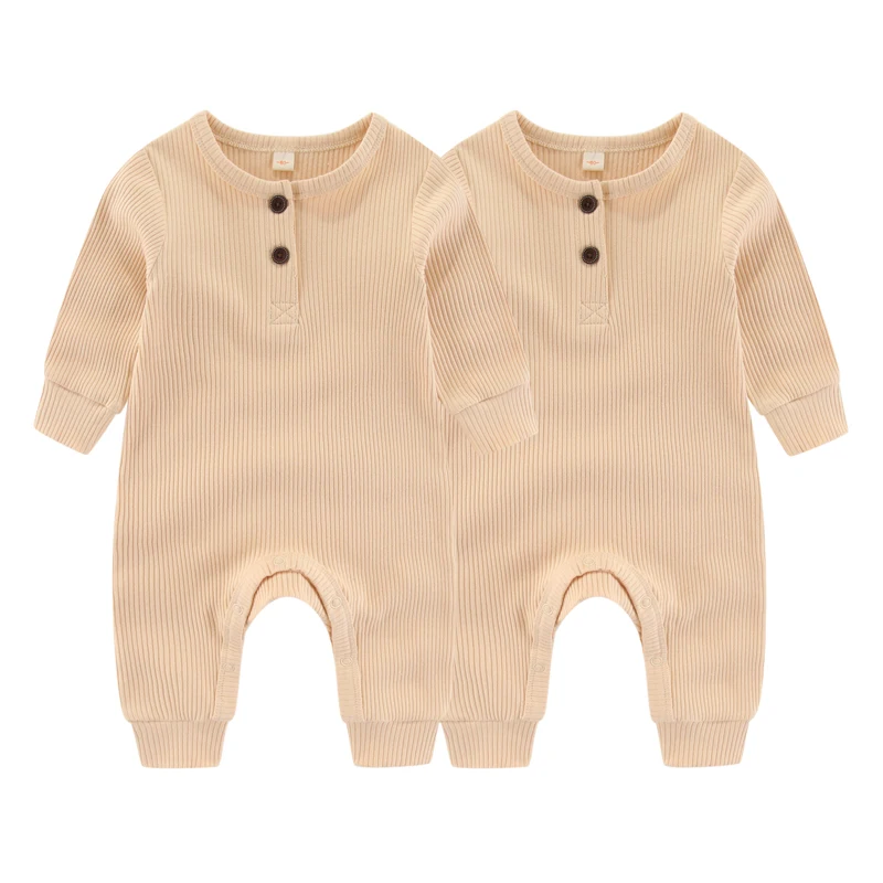 Kiddiezoom Baby Boy Girl Rompers 2 Pack Solid Unisex Long Sleeve Jumpsuits Infants Clothes Outfits