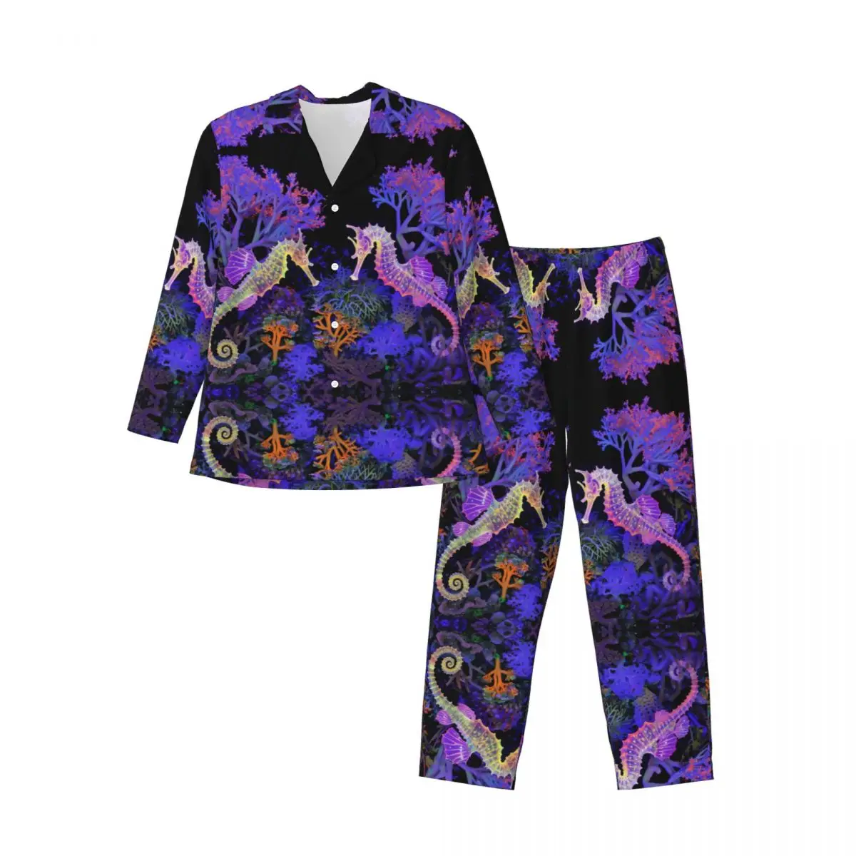 Men's Home Suits Long-sleeved Sea Horse Animal With Fantastic Neon Lighting Suits for Autumn and Winter Pajamas for Men