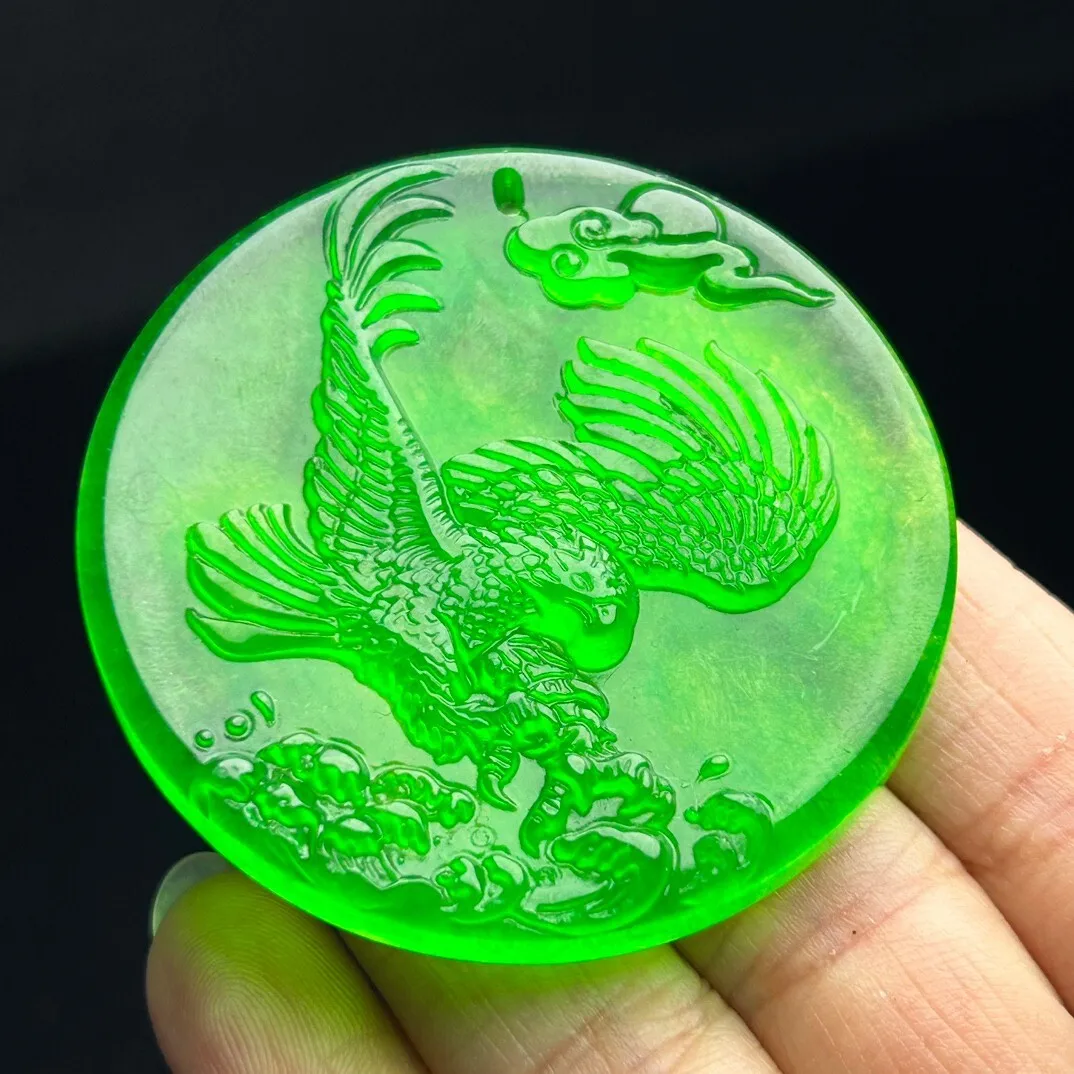 Certified Natural ice Green Jade Jadeite Carved Eagle Pendant&Necklaces