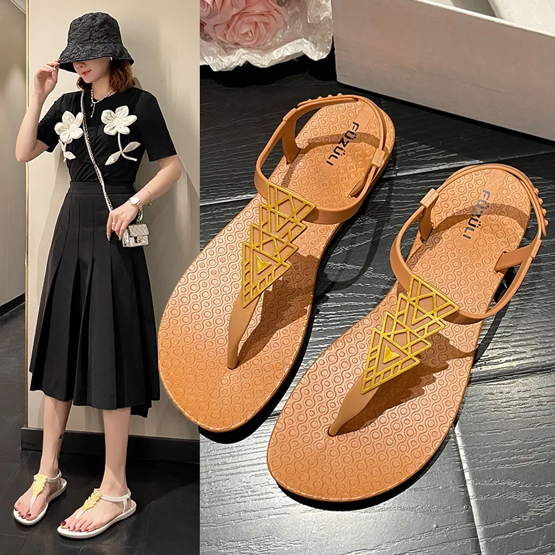 Women\'s Rome Sandals Summer Flip-flops 2022 Female National Wind Beach Fashion Comfortable Women Flat Shoes Female Cheap Black