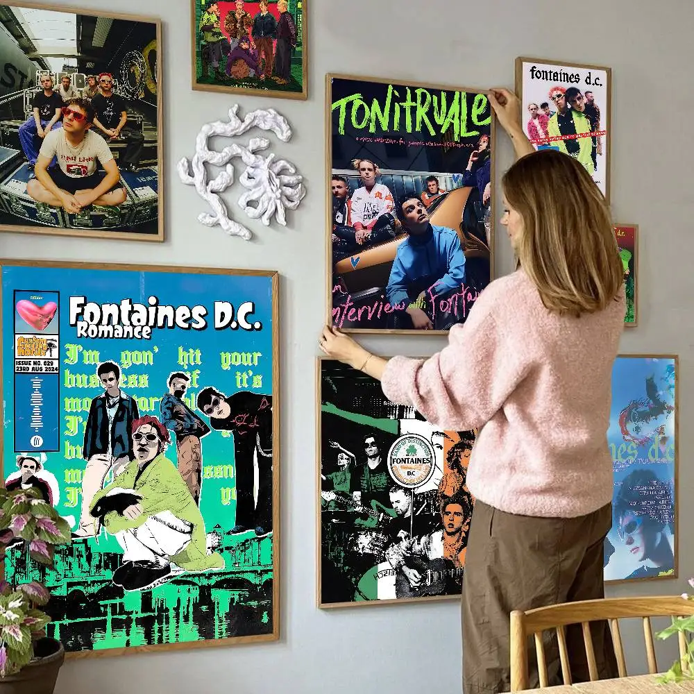 Band F-Fontaines DC Anime Poster Sticky HD Qualität Wandkunst Retro Poster für Zuhause Kawaii Room Decor