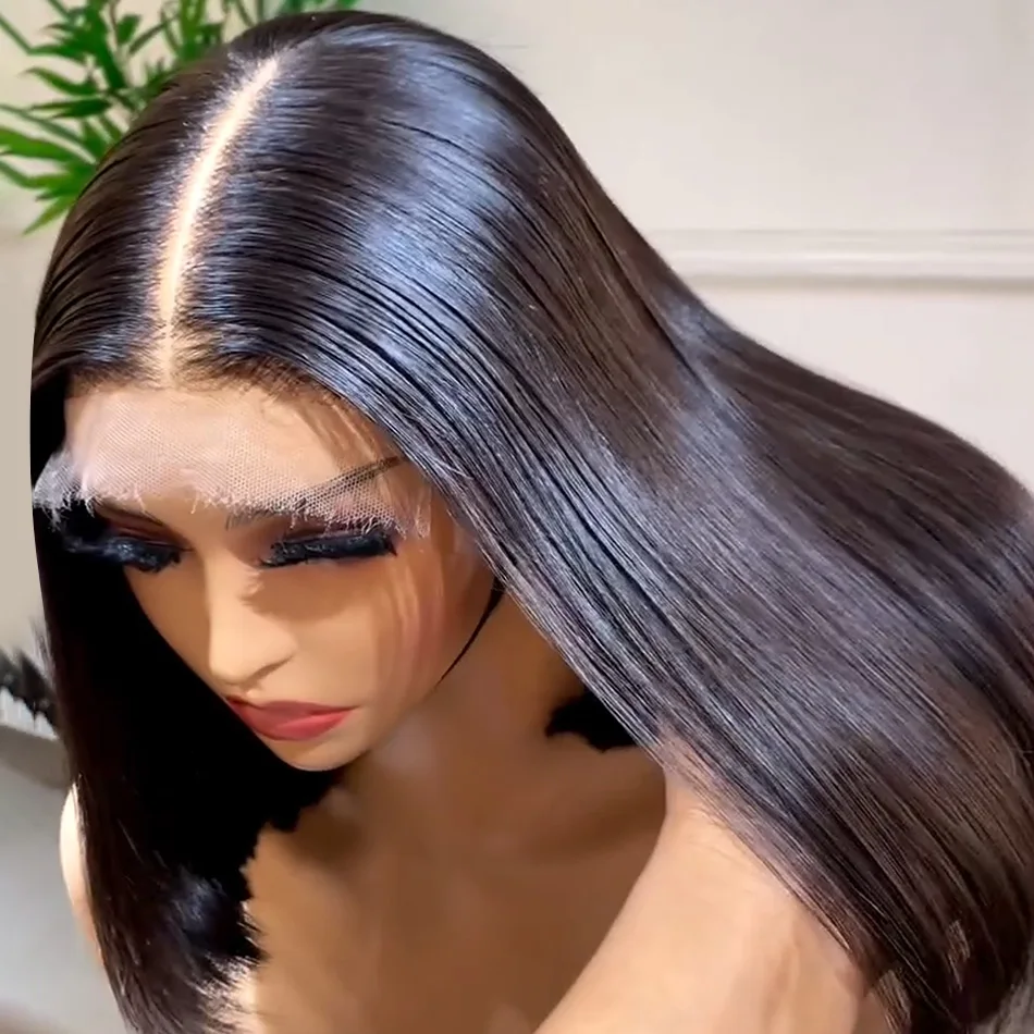 Perruque Bob Courte Brésilienne en Cheveux Humains Lisses 100% Naturels 13x6 Sans Colle Pré-décolorée Pré-épilée