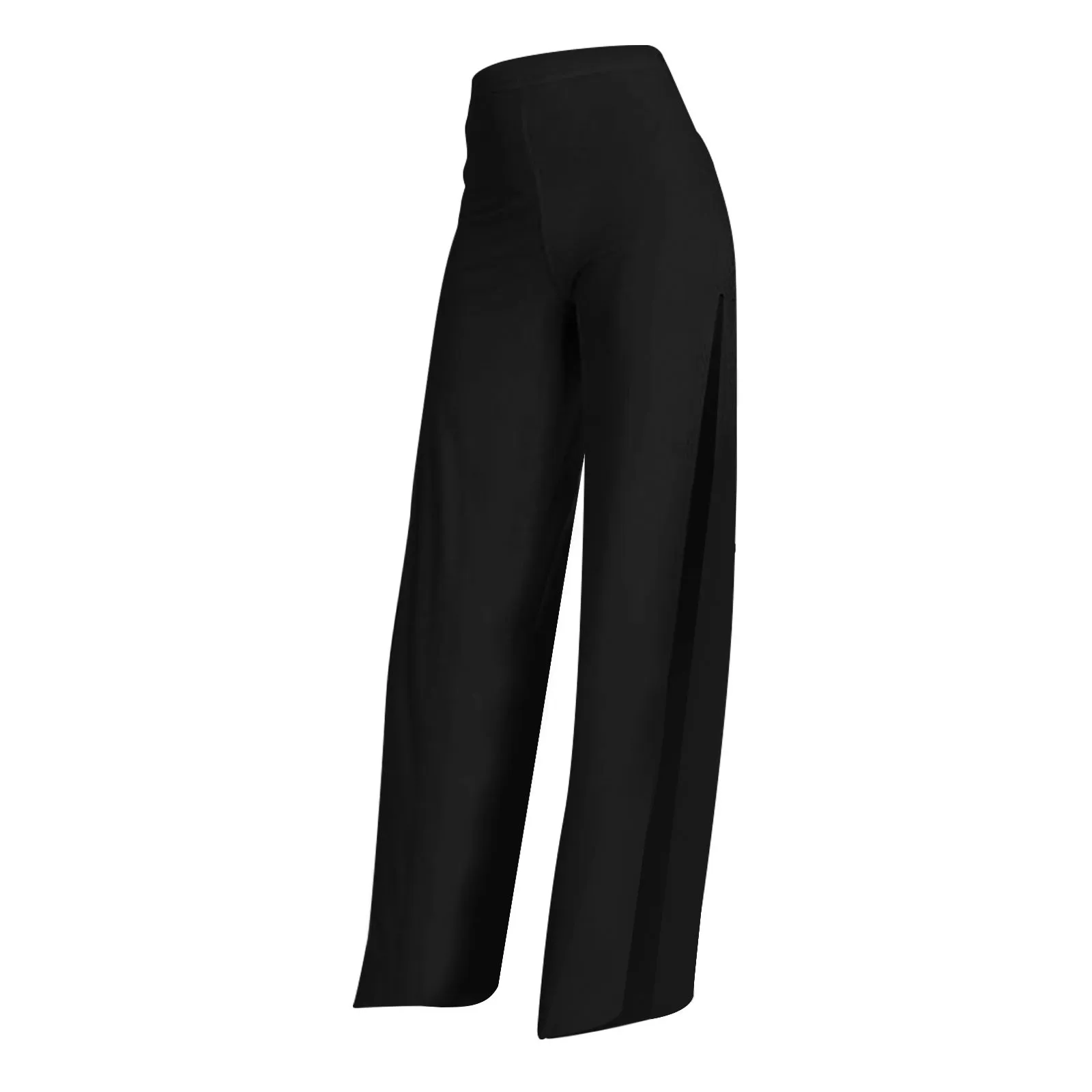 Elegant Fashion Women Yoga Pants High Split Solid Black Loose Streetwear Wide Leg Trousers Female Side Seam Clothes