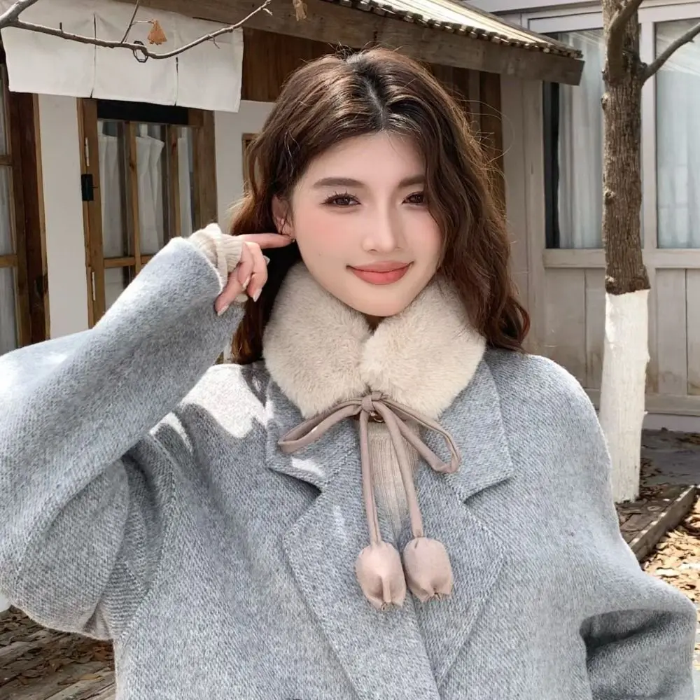 الحلو الأرنب الفراء غطاء للأذنين متعددة الوظائف زهرة التوليب حبل دافئ أفخم وشاح عقال بلون الفراء الرقبة أدفأ التسوق